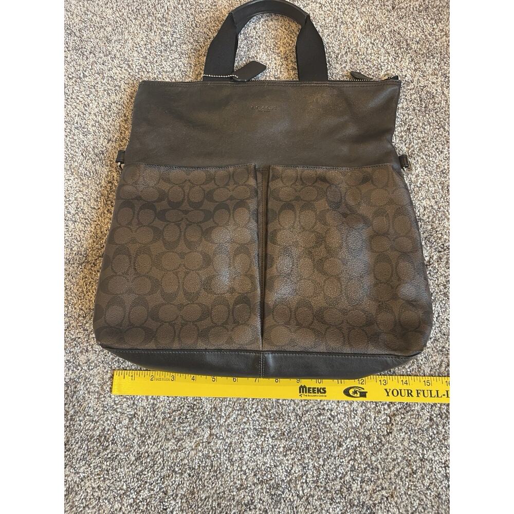 Coach Charles Fold-over City Tote Bag Large Without Strap Brown Logo Leather - Picture 7 of 10